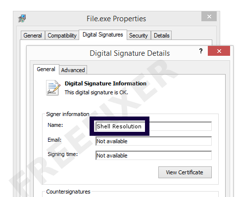 Screenshot of the Shell Resolution certificate